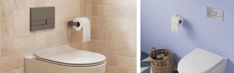 A montage showcasing a wall hung, back to wall, and close coupled toilet