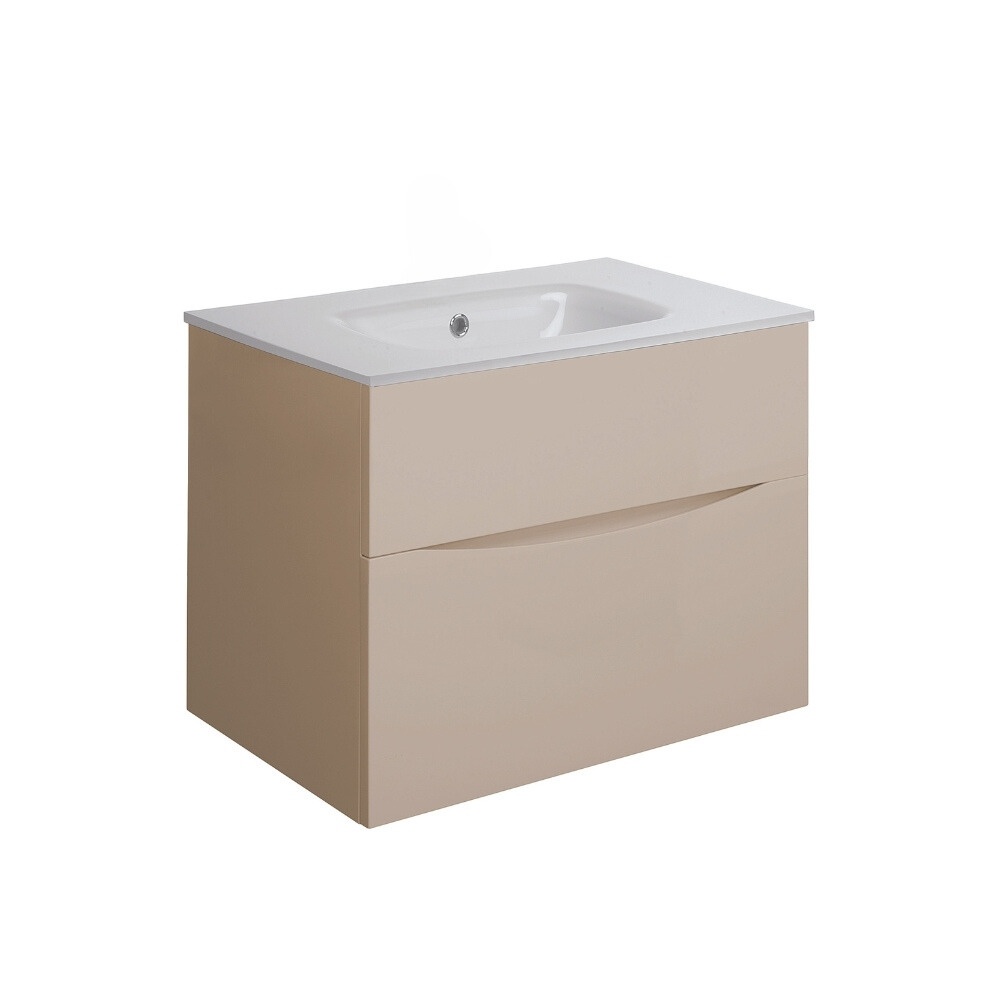 Product Cut out image of the Crosswater Glide II Warm Stone 700mm Double Drawer Unit with Ice White Glass 0 Tap Hole Basin
