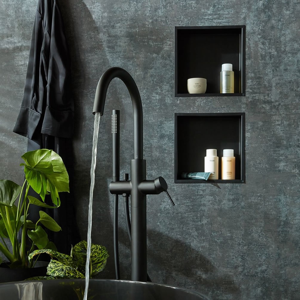 Vado Muse 323 x 323mm Matt Black Shower Niche - Lifestyle Image 1
