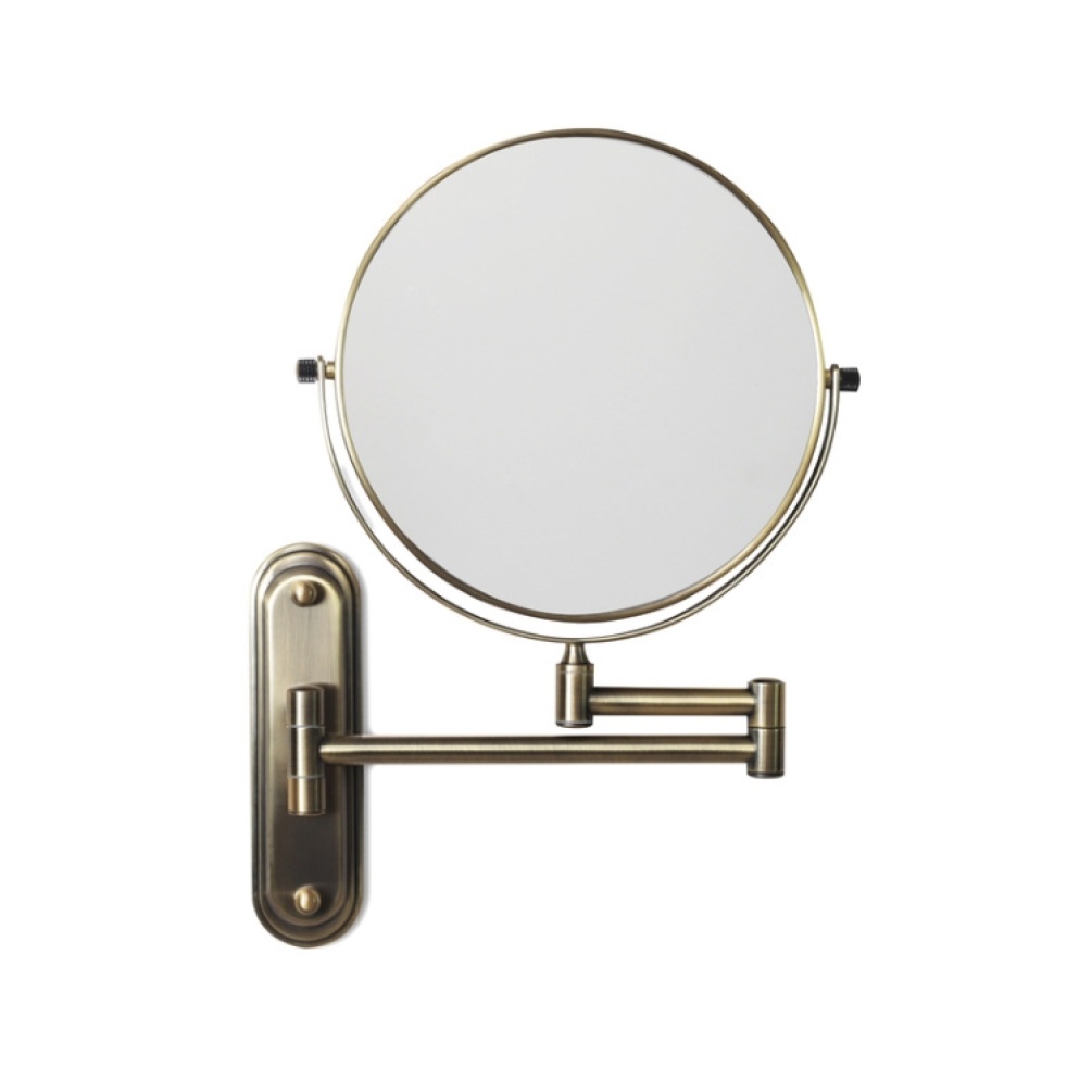 Product Cut out image of the Origins Living Taylor Aged Brass Reversible 5X Magnifcation Wall Mirror
