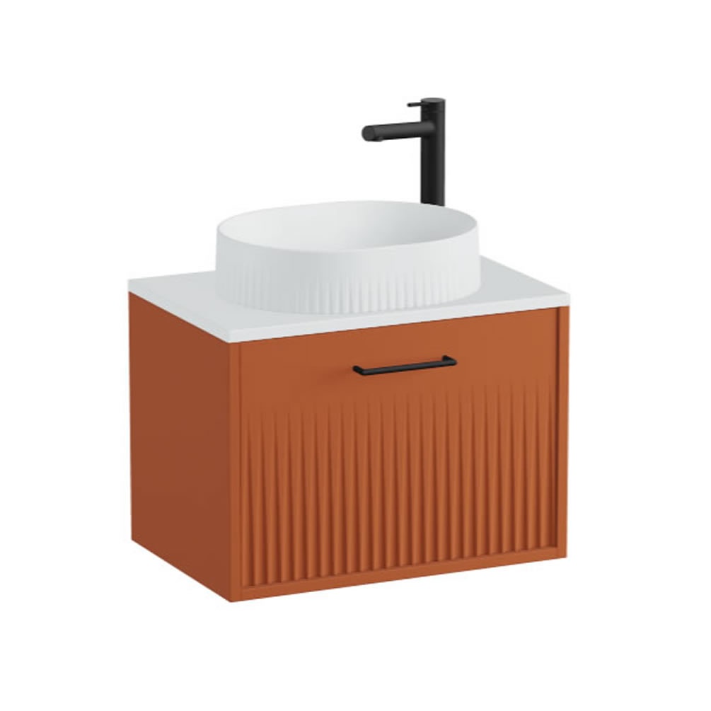 Vado Safari Fluted 600mm Terracotta Wall Hung Vanity Unit & Arctic White Worktop