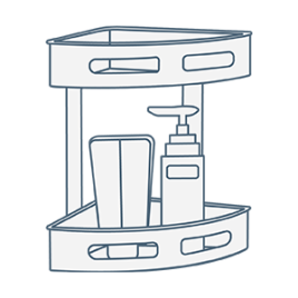 iconography image of a corner bath shower basket, caddy or tidy