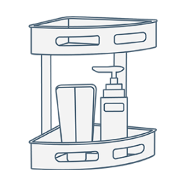 iconography image of a corner bath shower basket, caddy or tidy