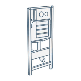 iconography image of a wall hung toilet frame and concealed cistern with flush button