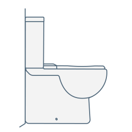 iconography image of a close coupled back to wall toilet. The pan and seat is fully enclosed and flush to the wall with a close coupled cistern design