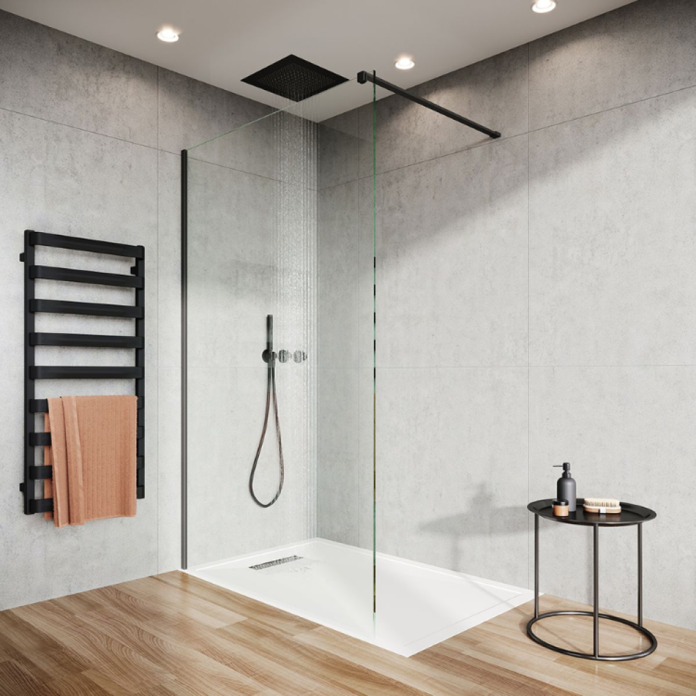 Product Lifestyle image of the Crosswater Tranquil 380 Multi Flow Matt Black Recessed Shower Head