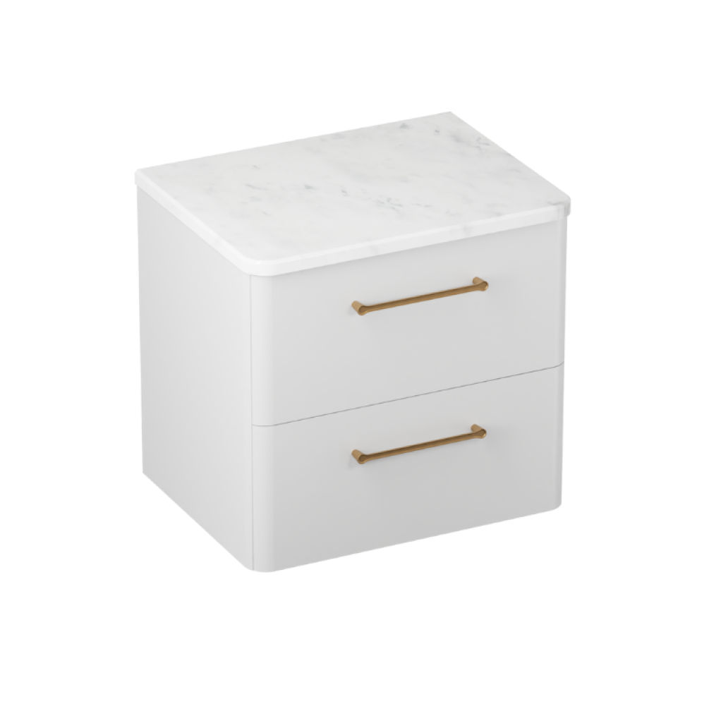 Product cut out photo of Britton Bathrooms Camberwell 600mm Frosted White Wall Hung Vanity Unit with Brass Handles C60DDW