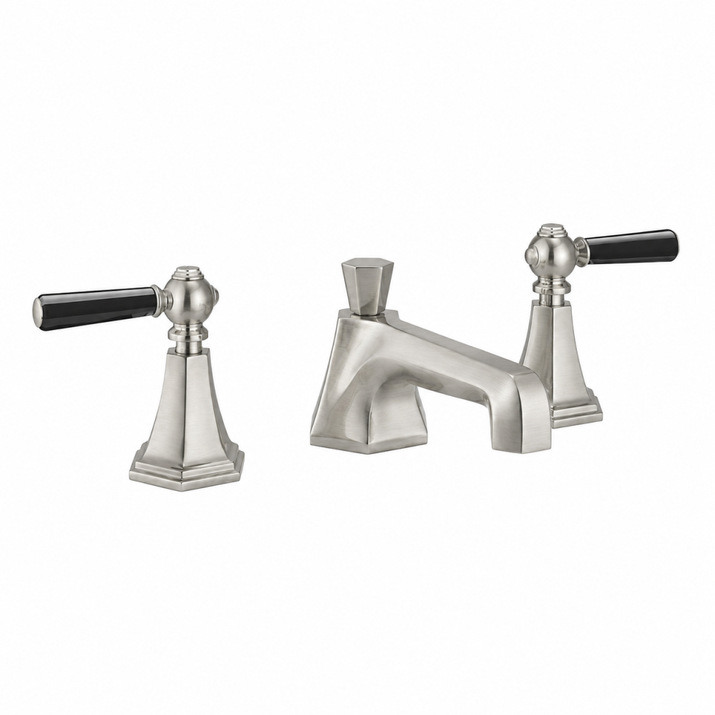 Cut out image of the Crosswater Waldorf Brushed Nickel 3 Tap Hole Black Lever Deck Mounted Basin Mixer