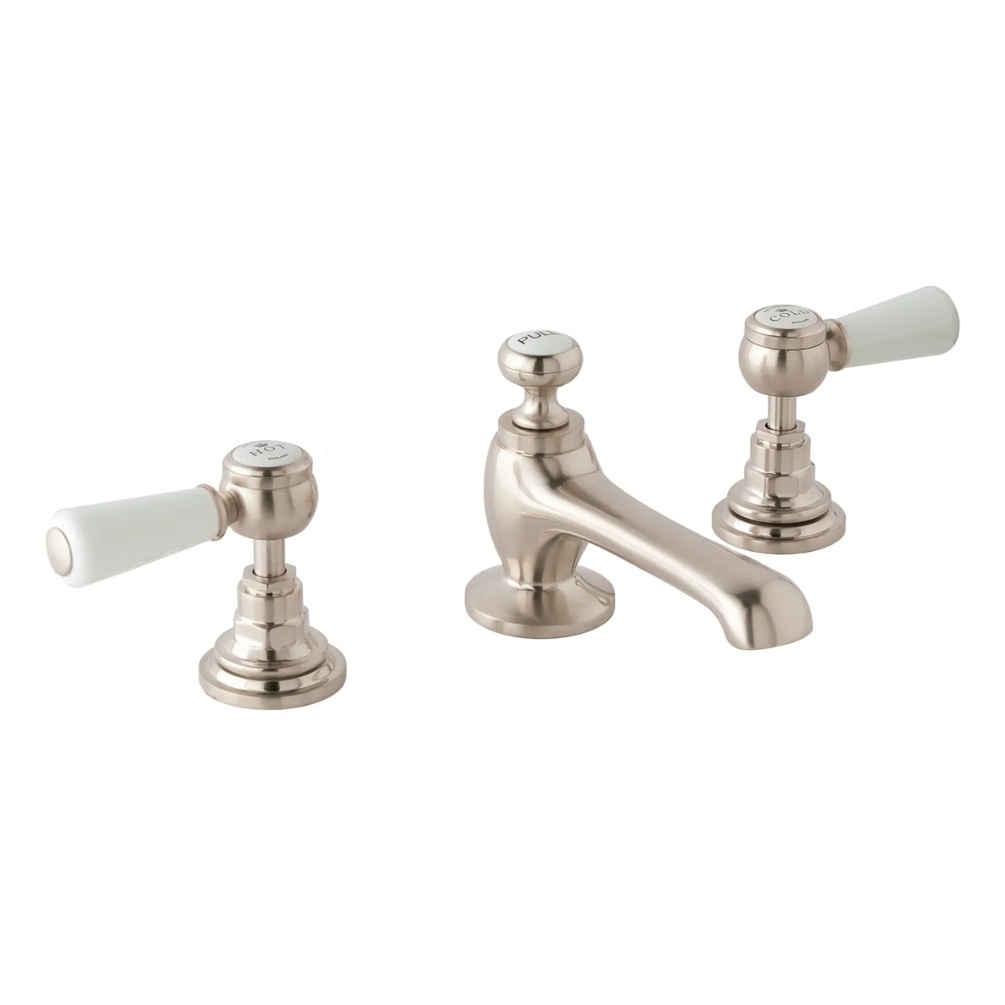 BC Sanitan Victrion Brushed Nickel Lever 3 Tap Hole Basin Mixer & Waste Cut Out