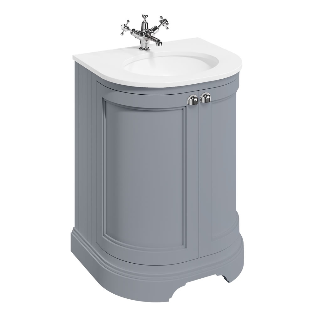 Burlington Classic Grey 650mm Freestanding Curved Vanity Unit & White Worktop