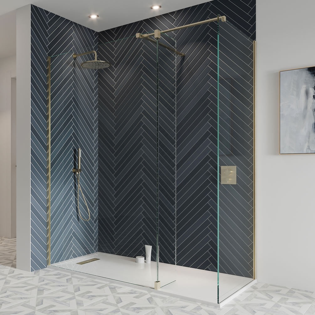 Lifestyle image of Crosswater Gallery 10 Brushed Brass 1100mm Wetroom Screen