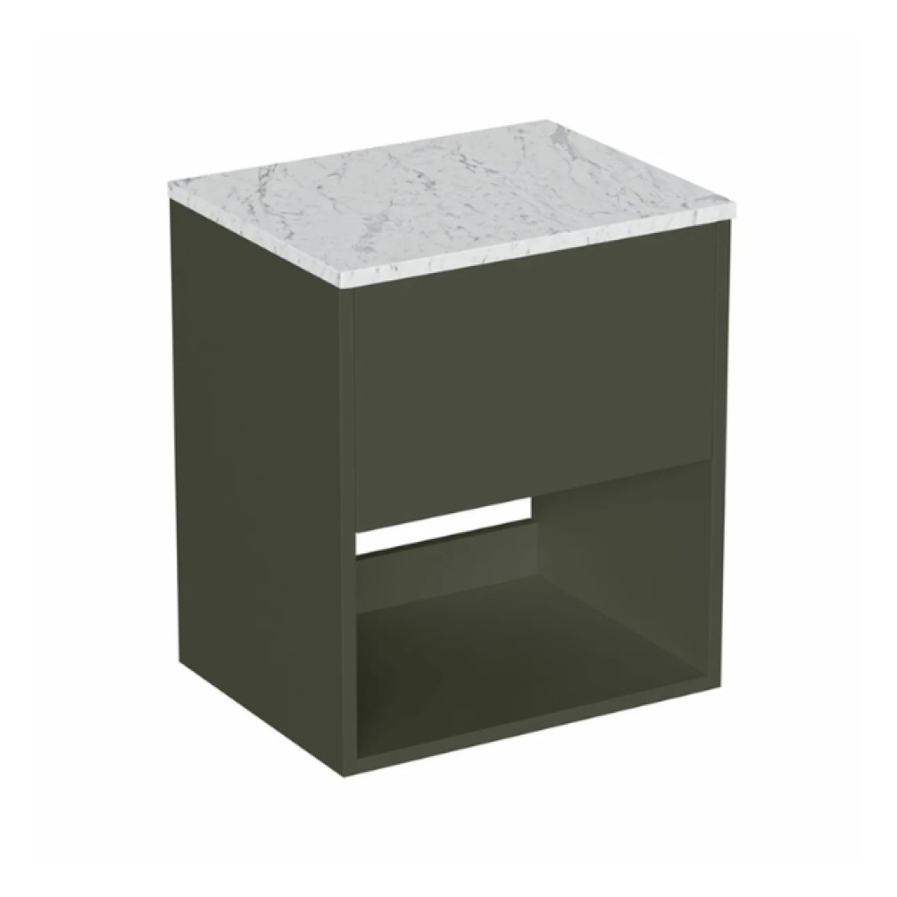 Cut out image of the Britton Hackney Earthy Green 500mm Wall Hung Vanity Unit & Carrara Worktop