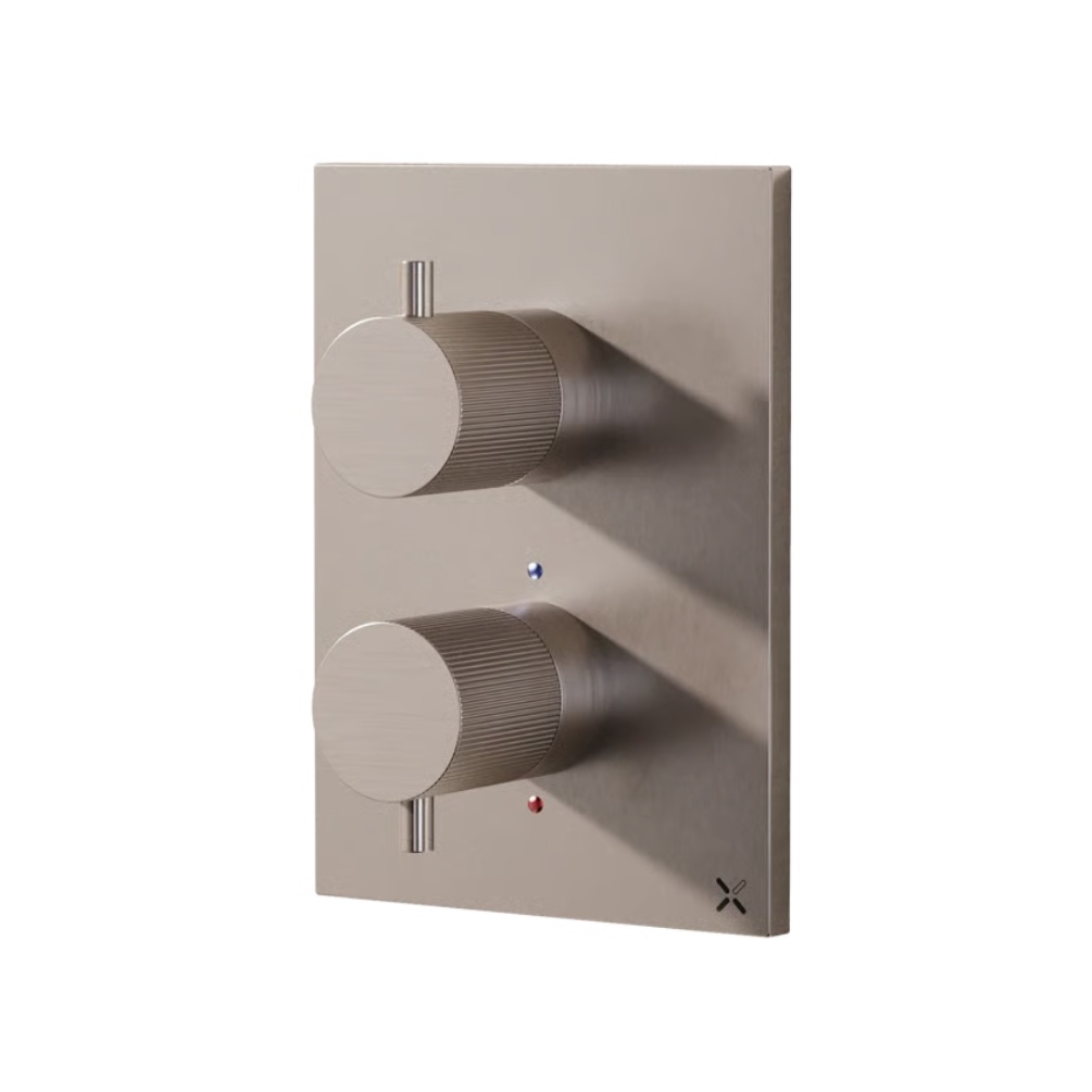 Crosswater Crossbox Brushed Nickel 3 Outlet Trimset Cut Out