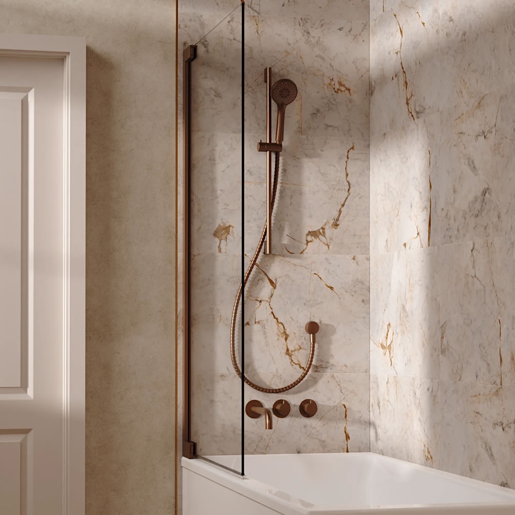Lifestyle image of Crosswater Module Brushed Bronze Dual Outlet Slide Rail Shower Bath Set