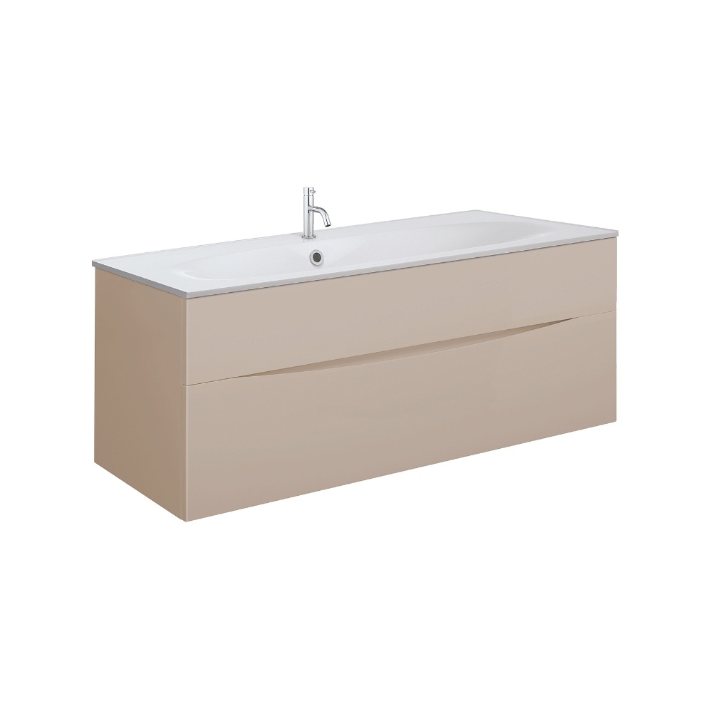 Product Cut out image of the Crosswater Glide II Warm Stone 1000mm Double Drawer Unit with Cast Mineral Marble 1 Tap Hole Basin