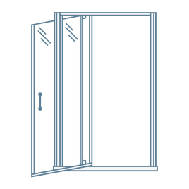 iconography image of a pivot hinged shower door