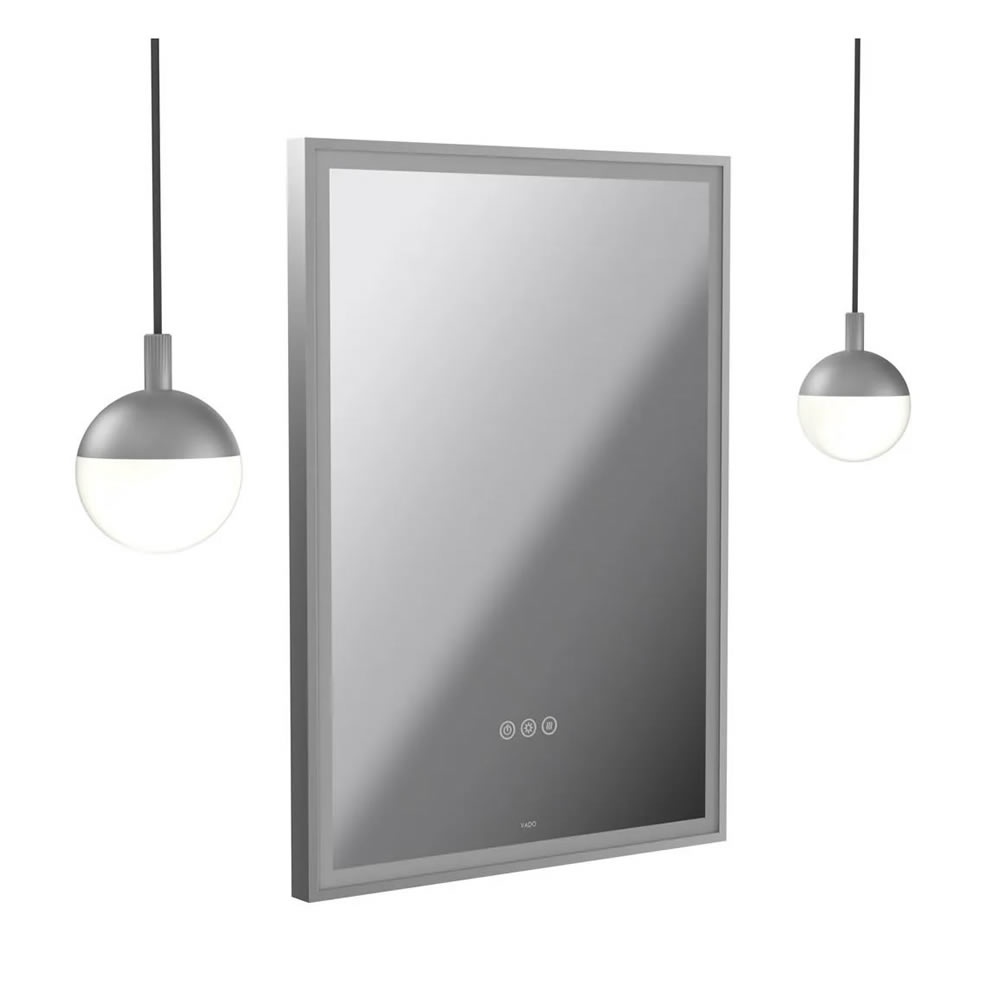Vado Safari Satin Chrome 500mm Illuminated Mirror With 2 Pendant Globe Lights