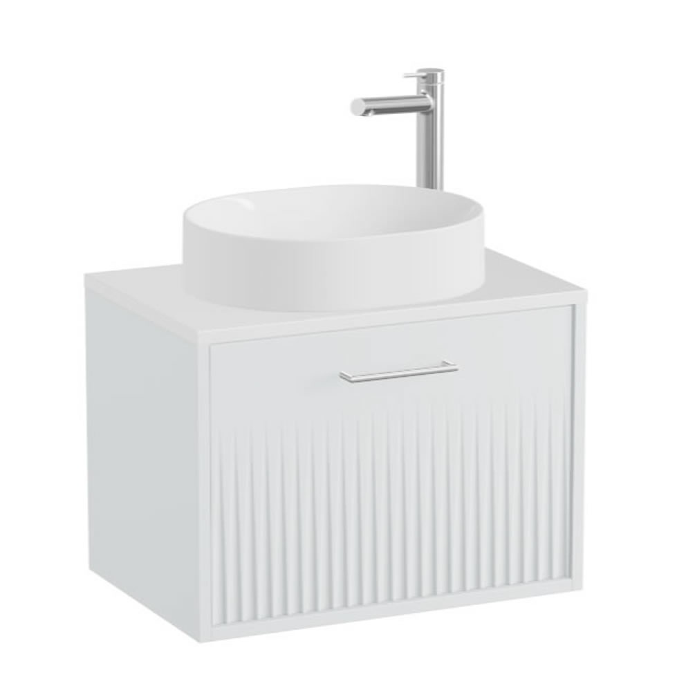 Vado Safari Fluted 600mm Arctic White Wall Hung Vanity Unit & Gloss Worktop