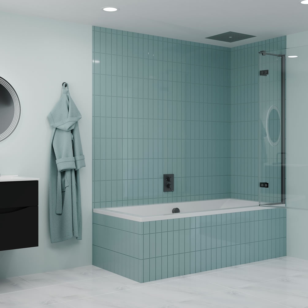 Lifestyle image of Crosswater Optix 10 Slate 180° Hinged Inline Bath Screen