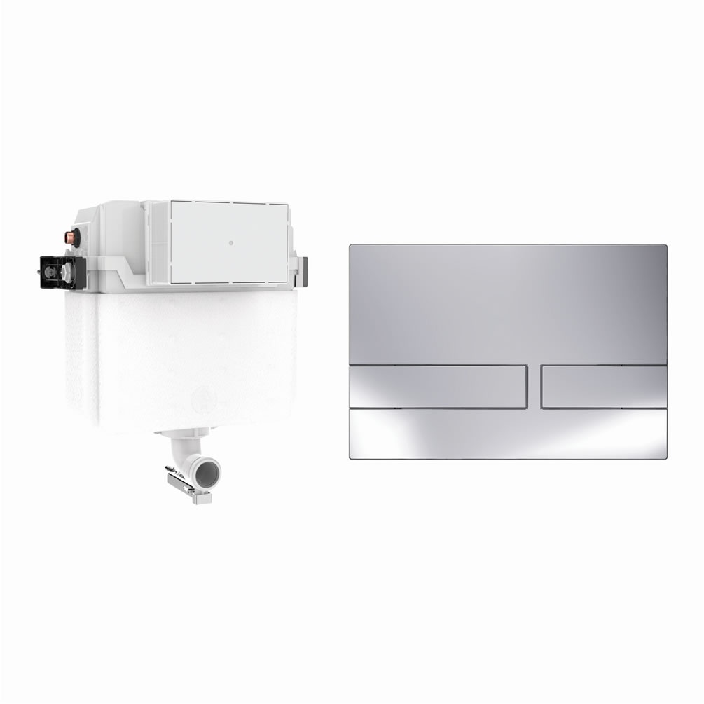 Cutout image of Crosswater 460mm Concealed Back-to-Wall Cistern & Venue Chrome Dual Flush Plate