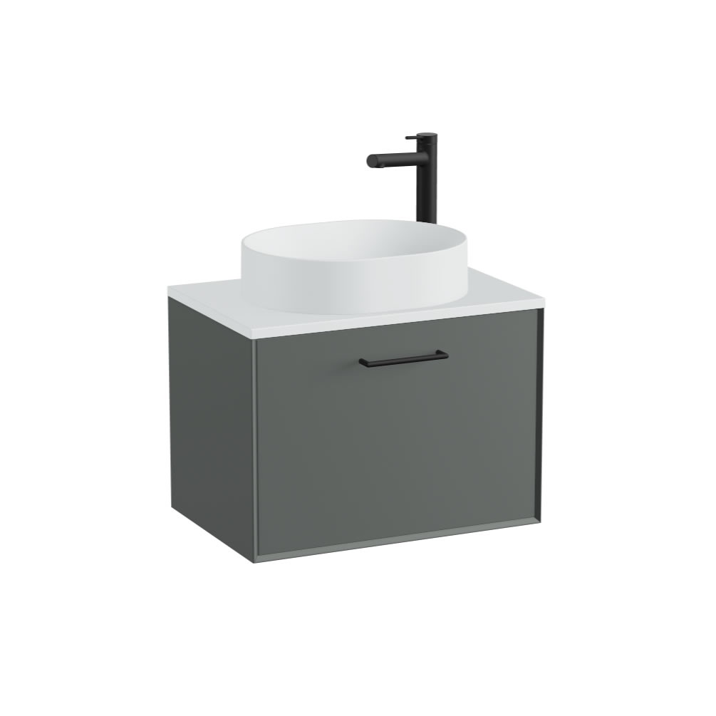Vado Safari Smooth 600mm Charcoal Grey Wall Hung Vanity Unit & Arctic White Worktop