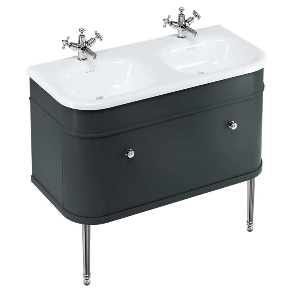 Burlington Chalfont 1000mm Double Basin, Matt Black Wall Hung Unit With Chrome Legs