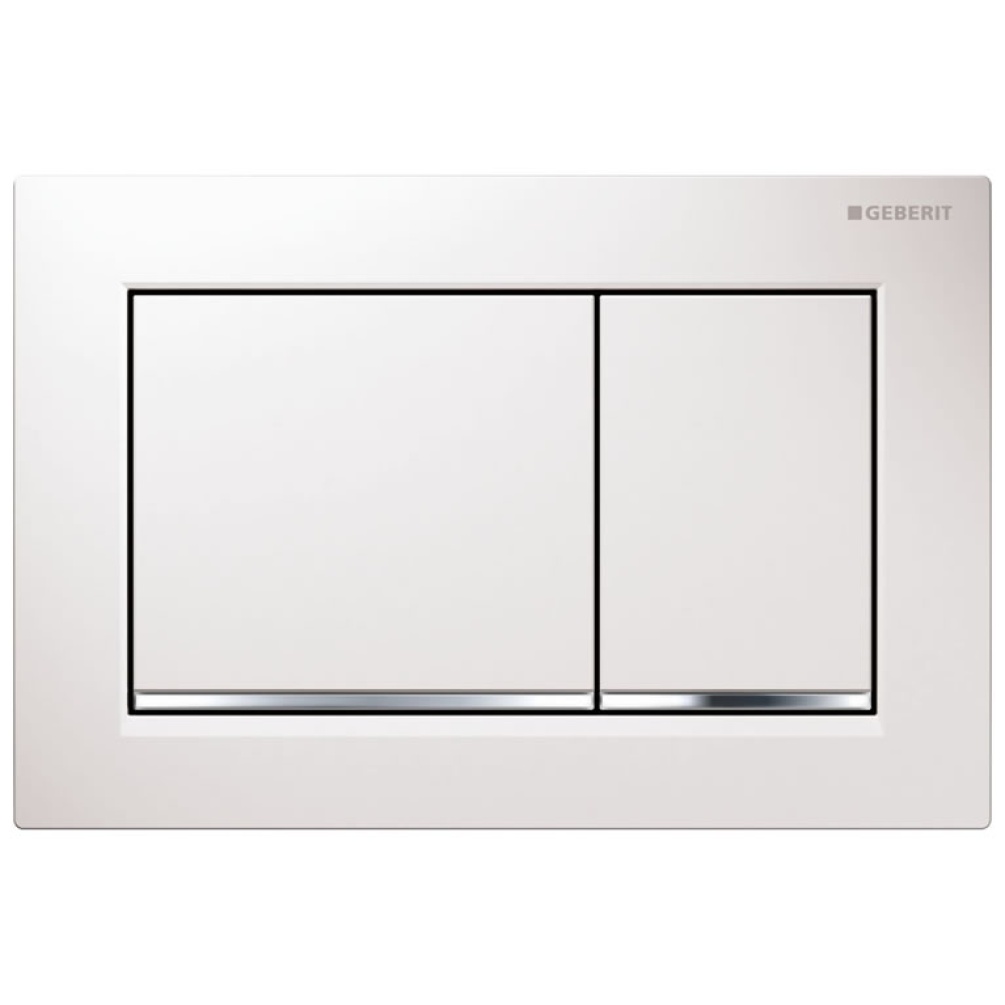 Cutout image of Geberit Omega30 Dual Flush Plate White / Gloss Chrome / White
