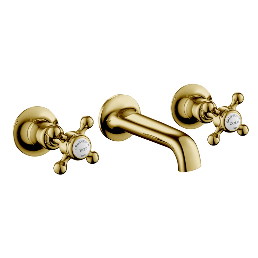 JTP Grosvenor Cross Wall Mounted 3 Tap Hole Basin Mixer
