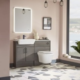 Product lifestyle image of the Tavistock Aerial Wall Hung Compact Toilet mounted against a vanity unit & basin