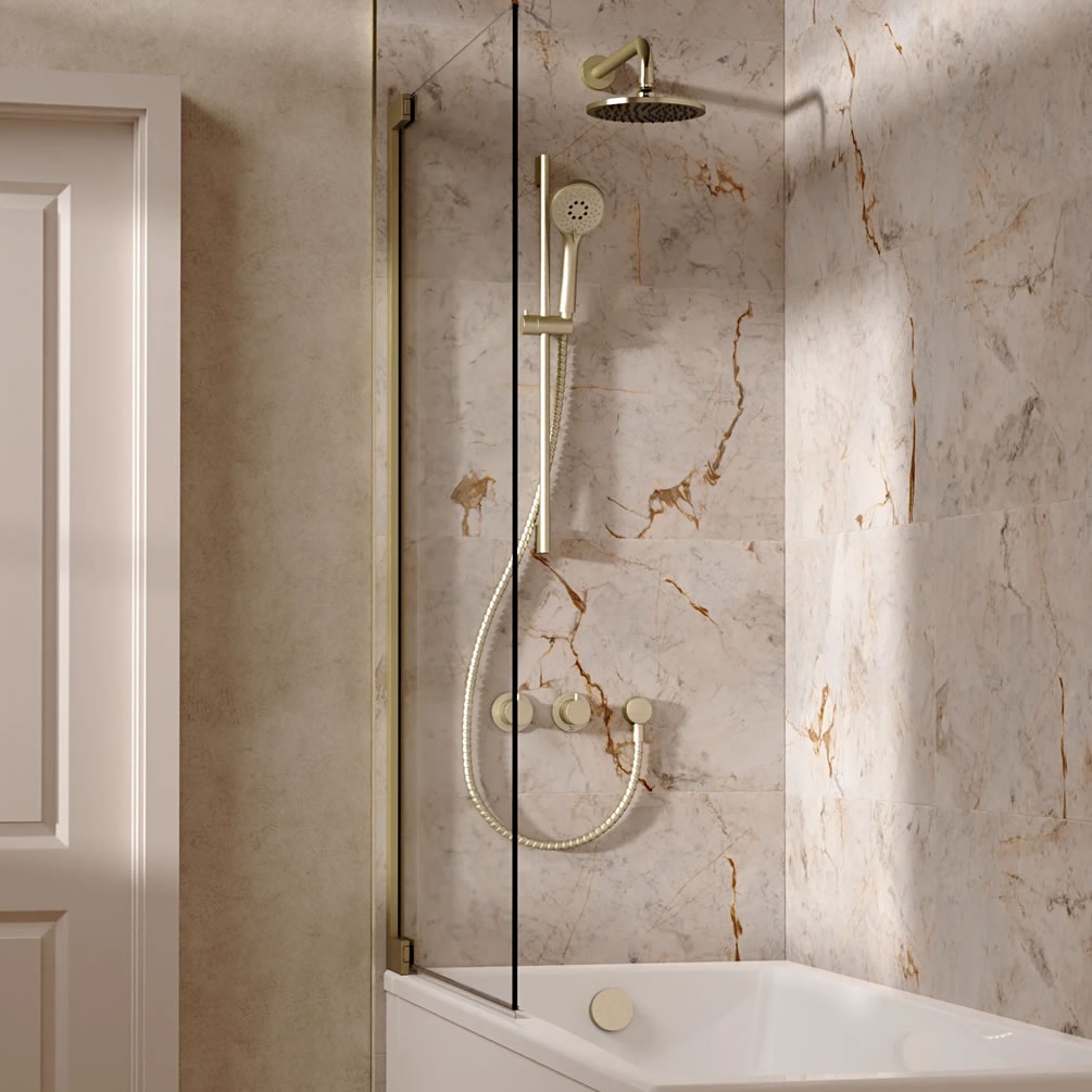 Lifestyle image of Crosswater Module Brushed Brass Triple Outlet Slide Rail Shower Bath Set