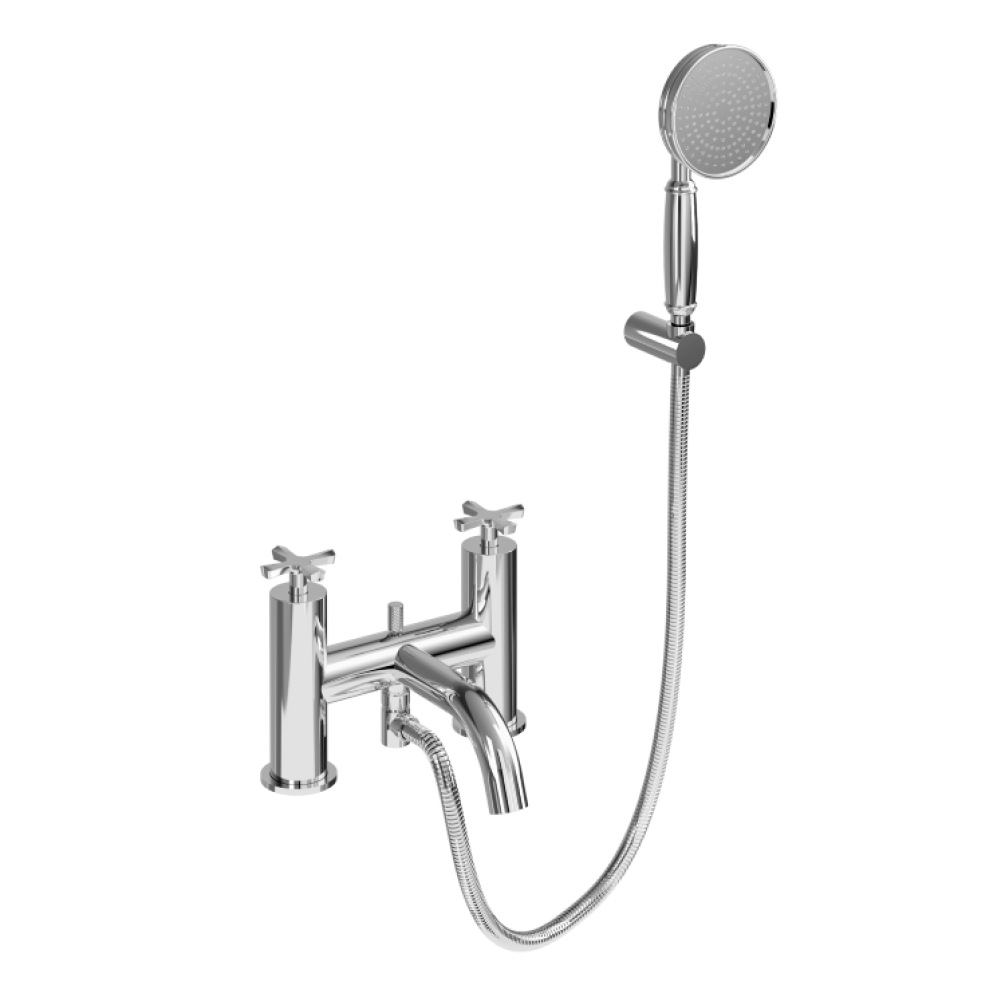 Product Cut out image of the Burlington Riviera Chrome Bath Shower Mixer with Handset & Hose