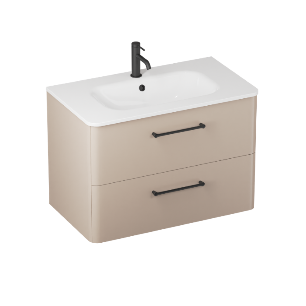 Product cut out photo image of Britton Bathrooms Camberwell Warm Beige 800mm Wall Hung Vanity Unit with Basin and Black Handles C80DDM