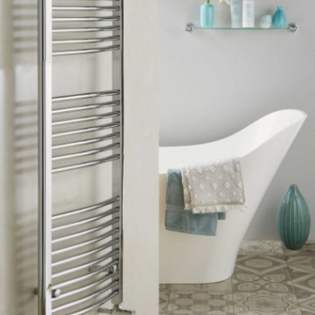Velaro Elan 1800mm x 600mm Chrome Curved Towel Radiator Lifestyle