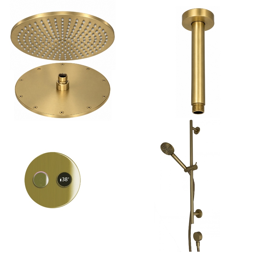 Ted Togo Brushed Brass Round Valve Ceiling Arm Cut Out