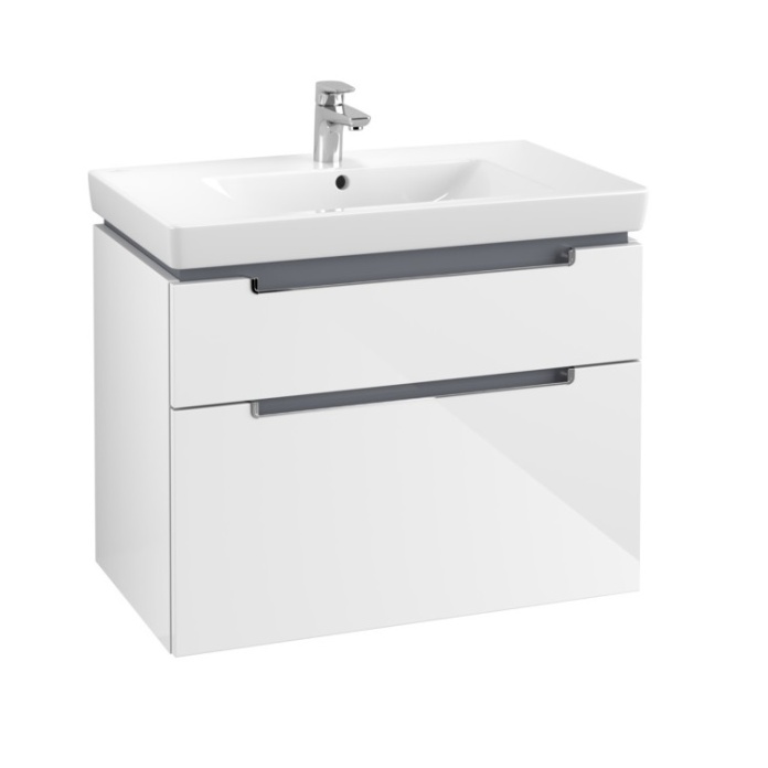 Product cut out image of Villeroy and Boch Subway 2.0 800mm Wall Hung Vanity Unit and Basin Glossy White A91410DH