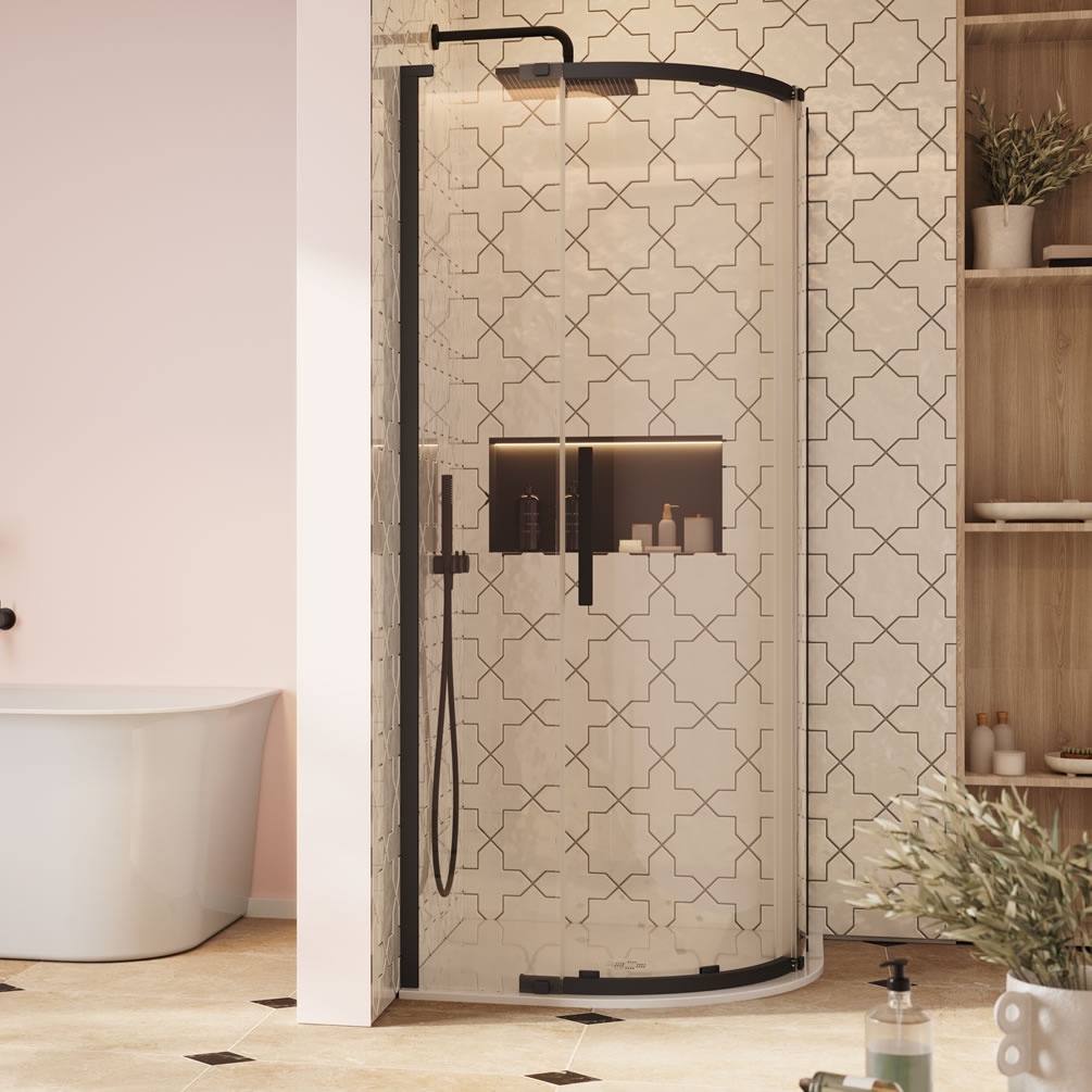 Lifestyle image of Crosswater Asura 8 Matt Black 800mm Shower Quadrant