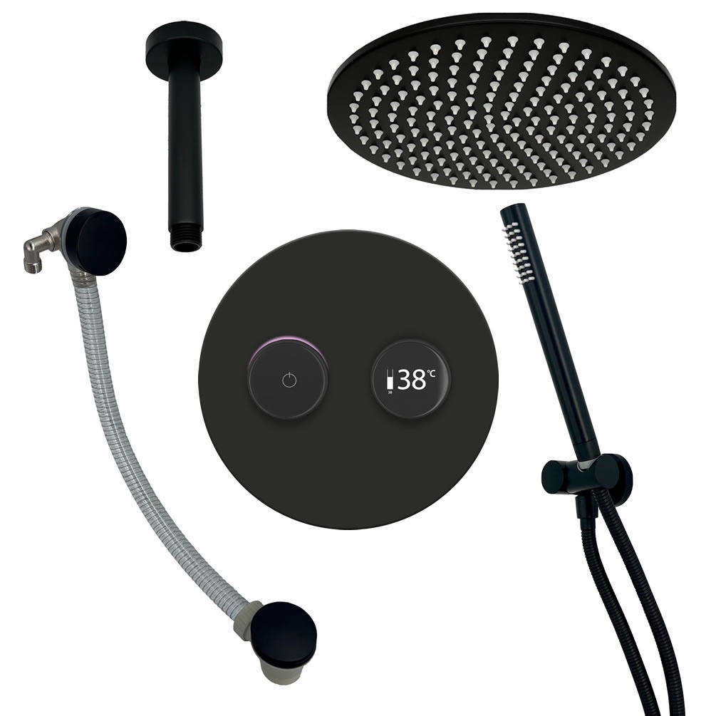 Cutout image of TED TOGO Matt Black Triple Outlet Digital Shower Bath Set
