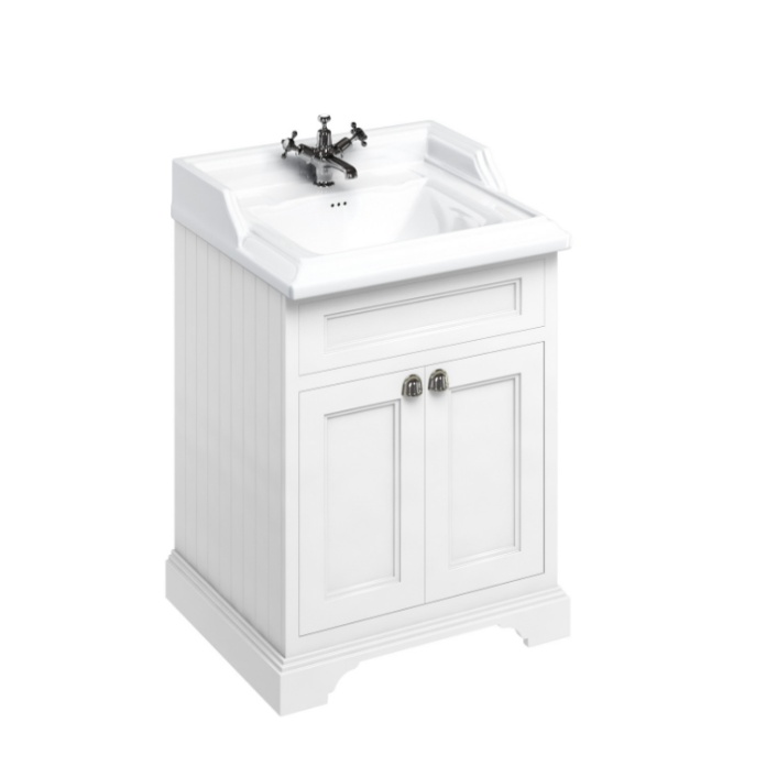 Product Cut out image of the Burlington Classic 650mm Basin & Matt White Freestanding Vanity Unit with Doors with one tap hole