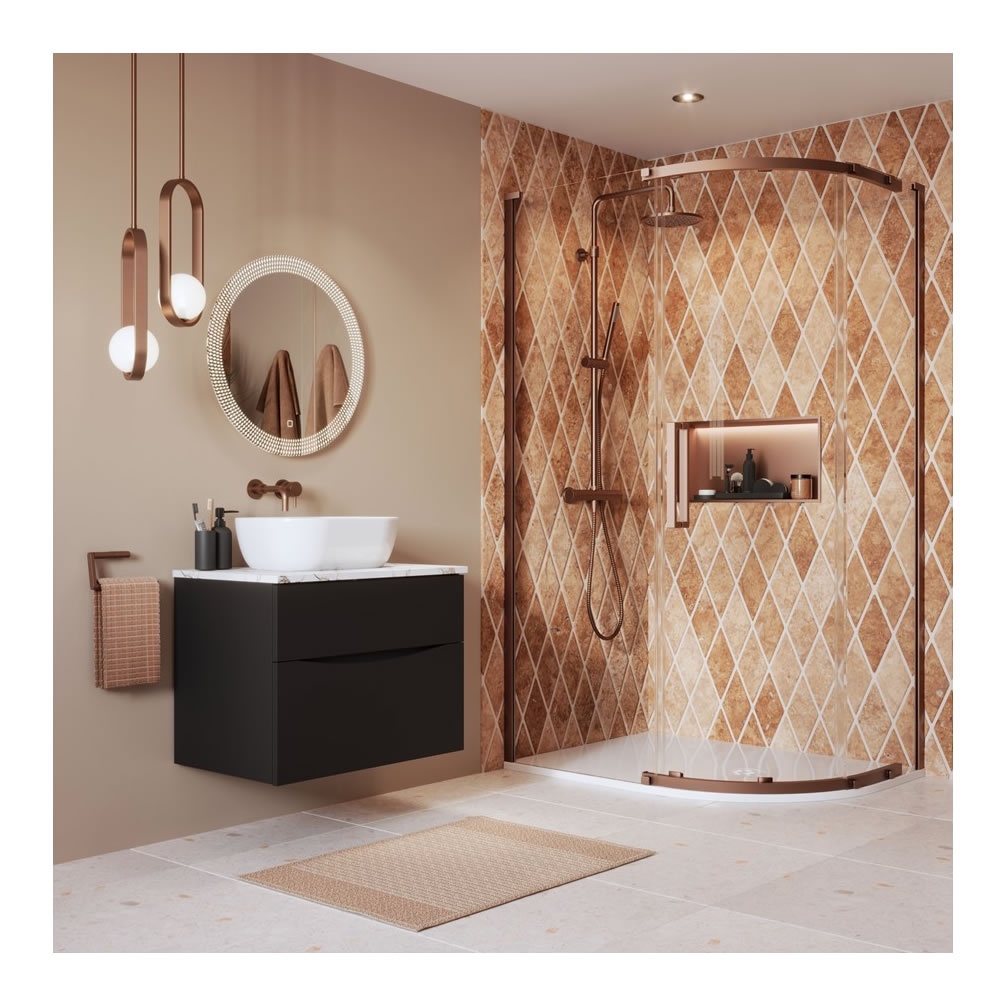 Lifestyle image of Crosswater Asura 8 Brushed Bronze 1200 x 800mm Offset Shower Quadrant