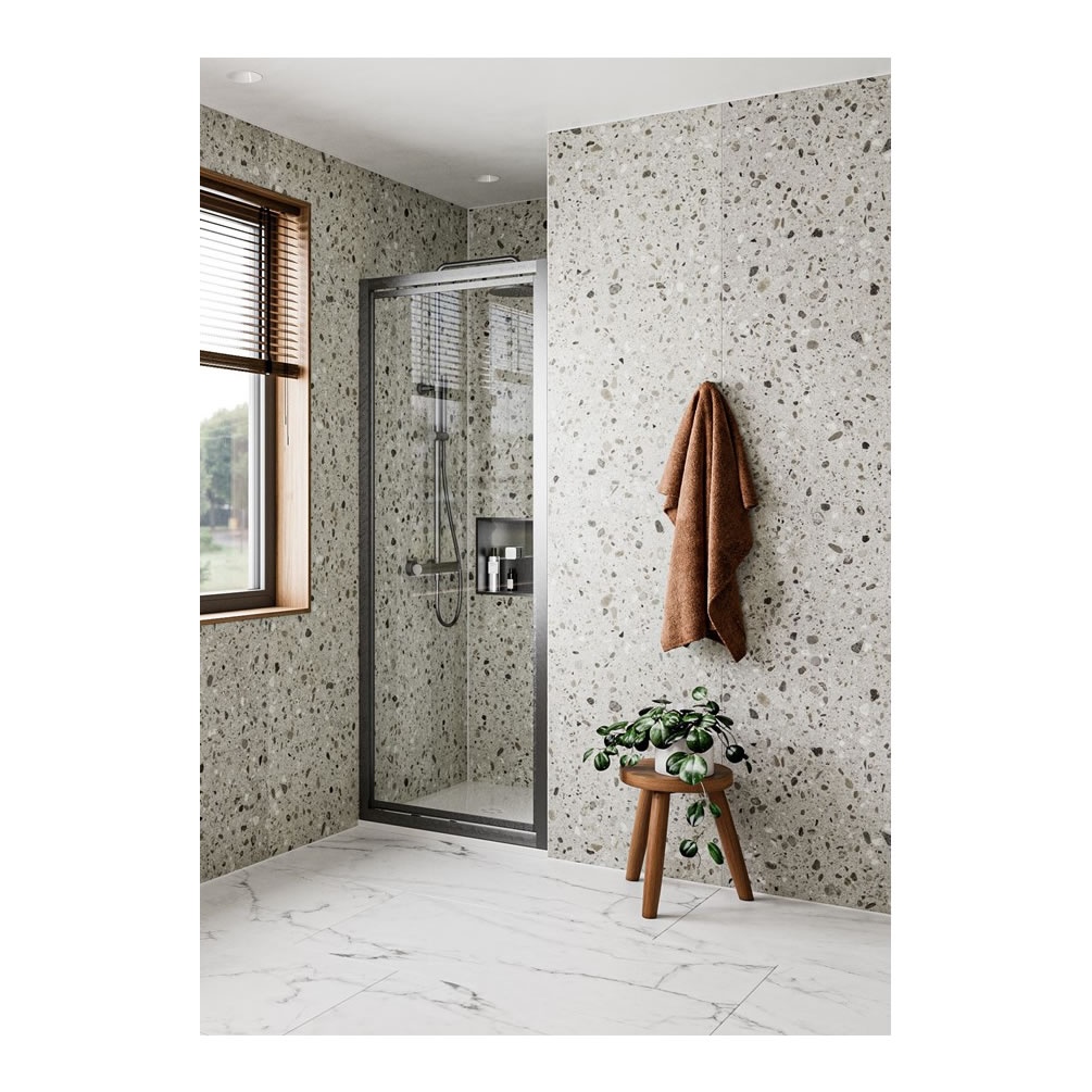 Lifestyle image of Crosswater Clear 6 Slate 800mm Pivot Shower Door
