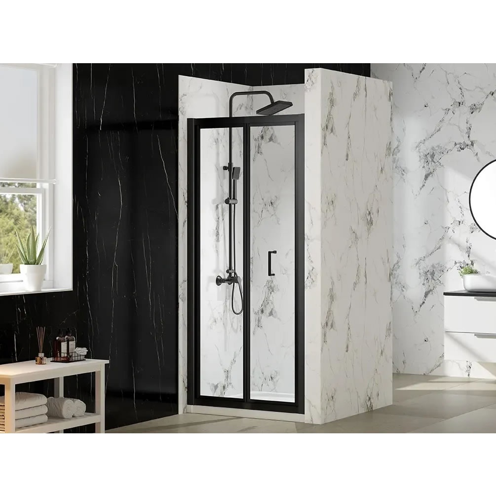 Lifestyle image of Merlyn Mbox 800mm Matt Black Bifold Shower Door