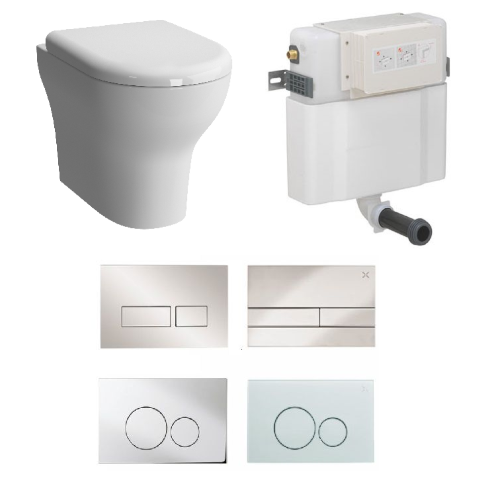 Product cut out image of VitrA Zentrum Back to Wall Toilet Bundle with Crosswater Standard Height Concealed Cistern and choice of Crosswater Toilet Flush Buttons