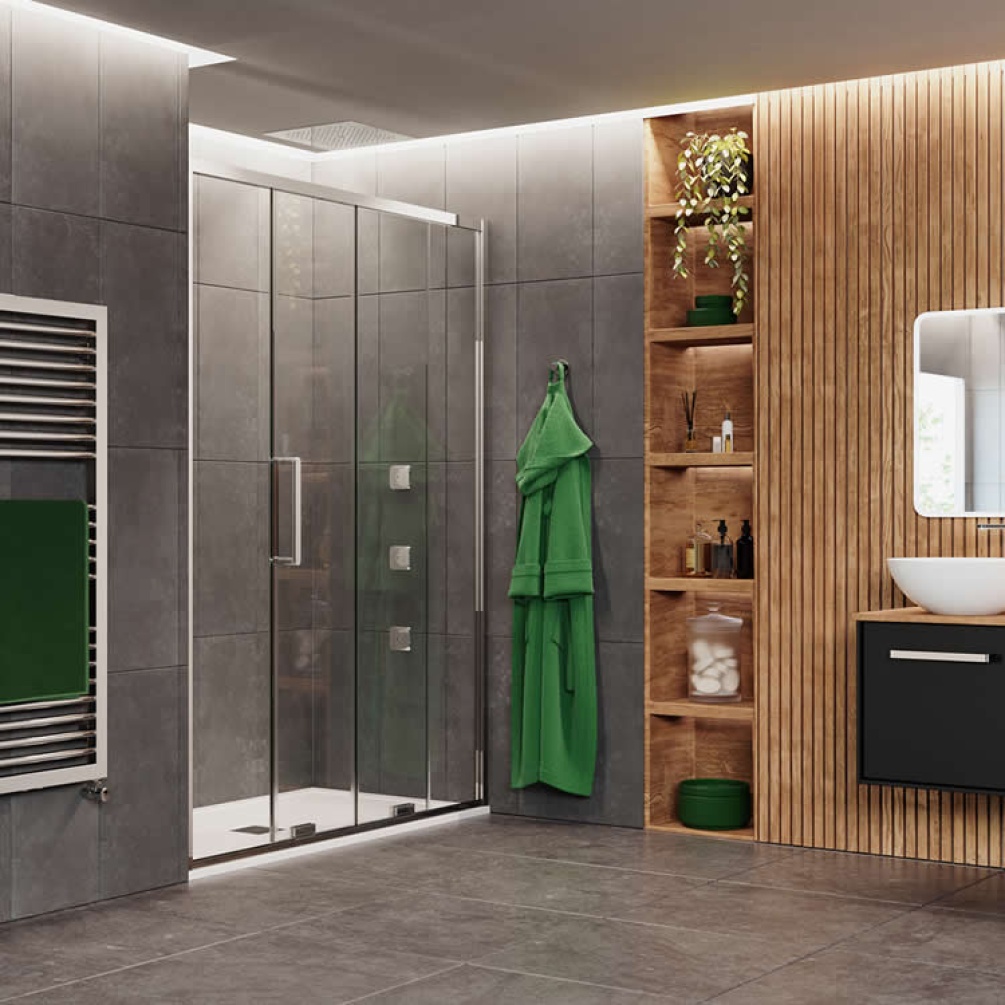 Lifestyle Photo of Crosswater Optix 10 Polished Stainless Steel Single Sliding Shower Door