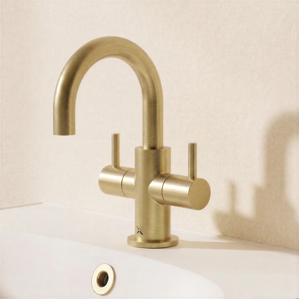 Crosswater MPRO Brushed Brass Mini Monobloc Basin Mixer Tap Lifestyle