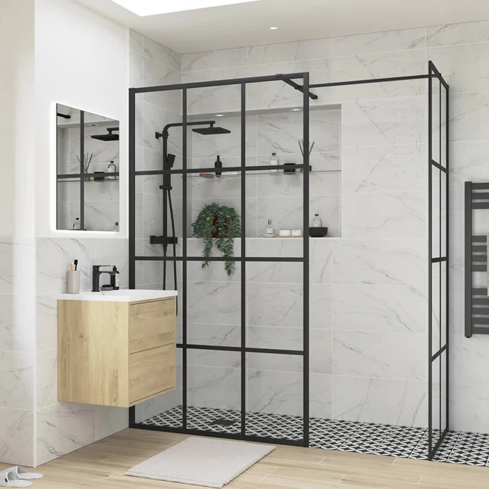 Apex 1000mm Matt Black Framed 8mm Wetroom Screen