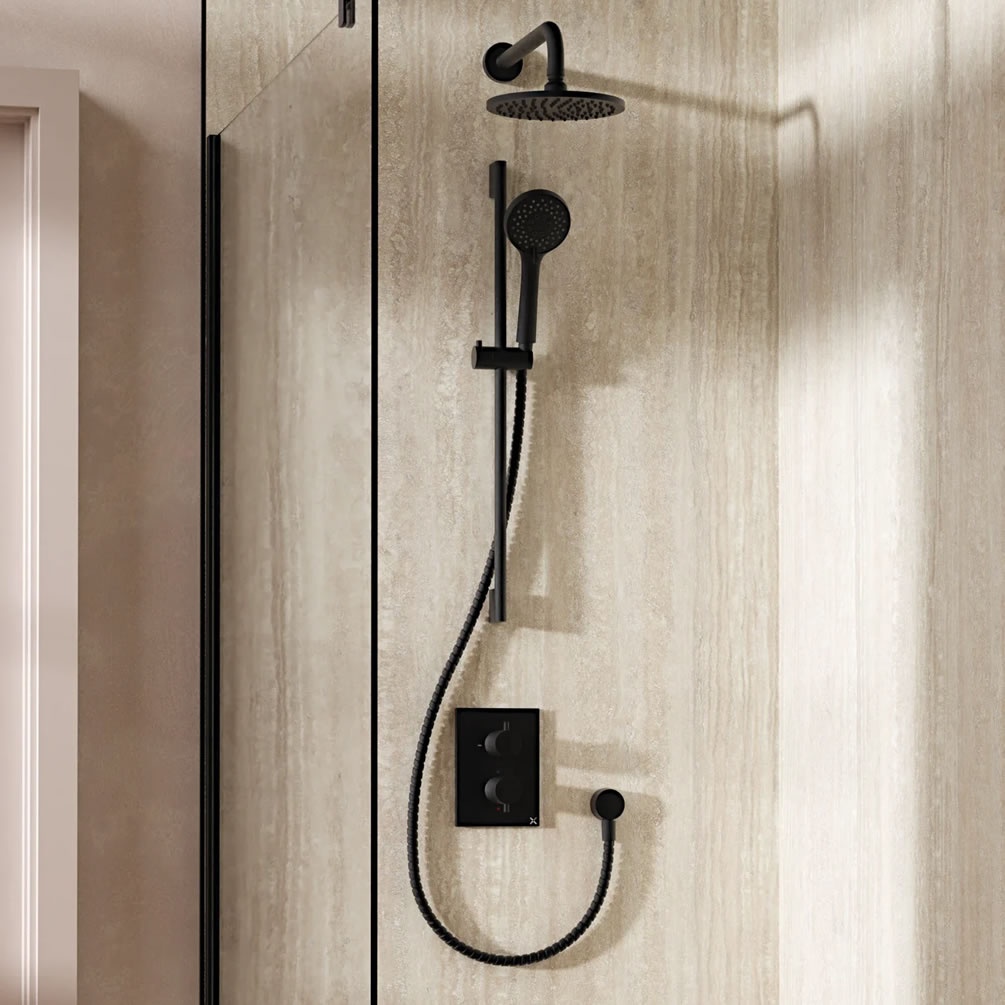 Lifestyle image of Crosswater Crossbox Matt Black Dual Outlet Slide Rail Shower Set
