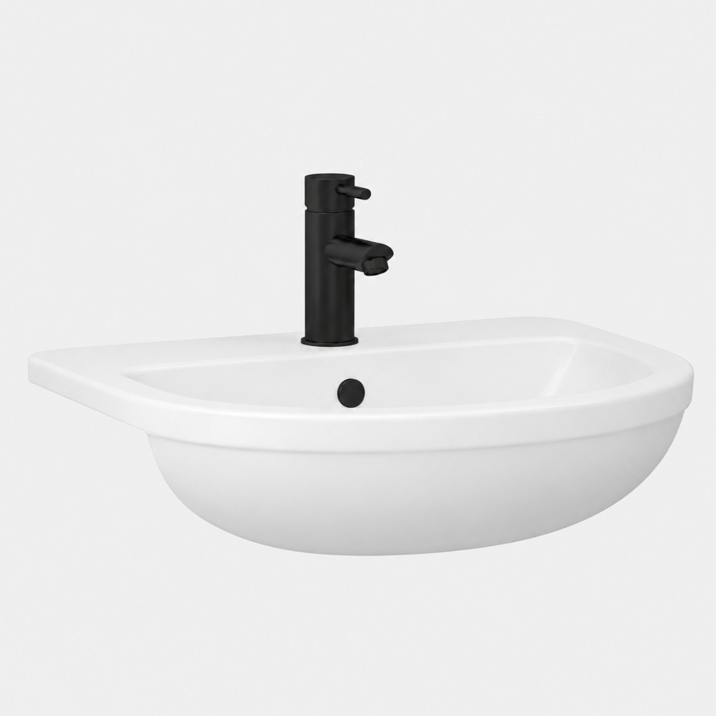 Imex Ivo 550mm 1 Tap Hole Semi Recessed Basin Matt Black