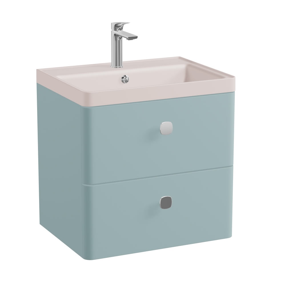 Vado Cameo 600mm Cove Blue Wall Hung Vanity Unit & Pink Basin