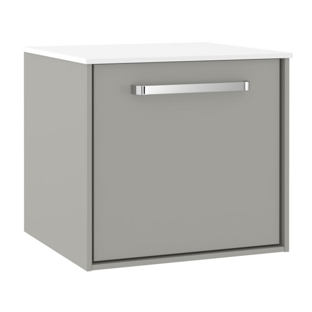Cutout image of Crosswater Infinity 500mm Storm Grey Wall-Hung Vanity Unit & Polar White Worktop