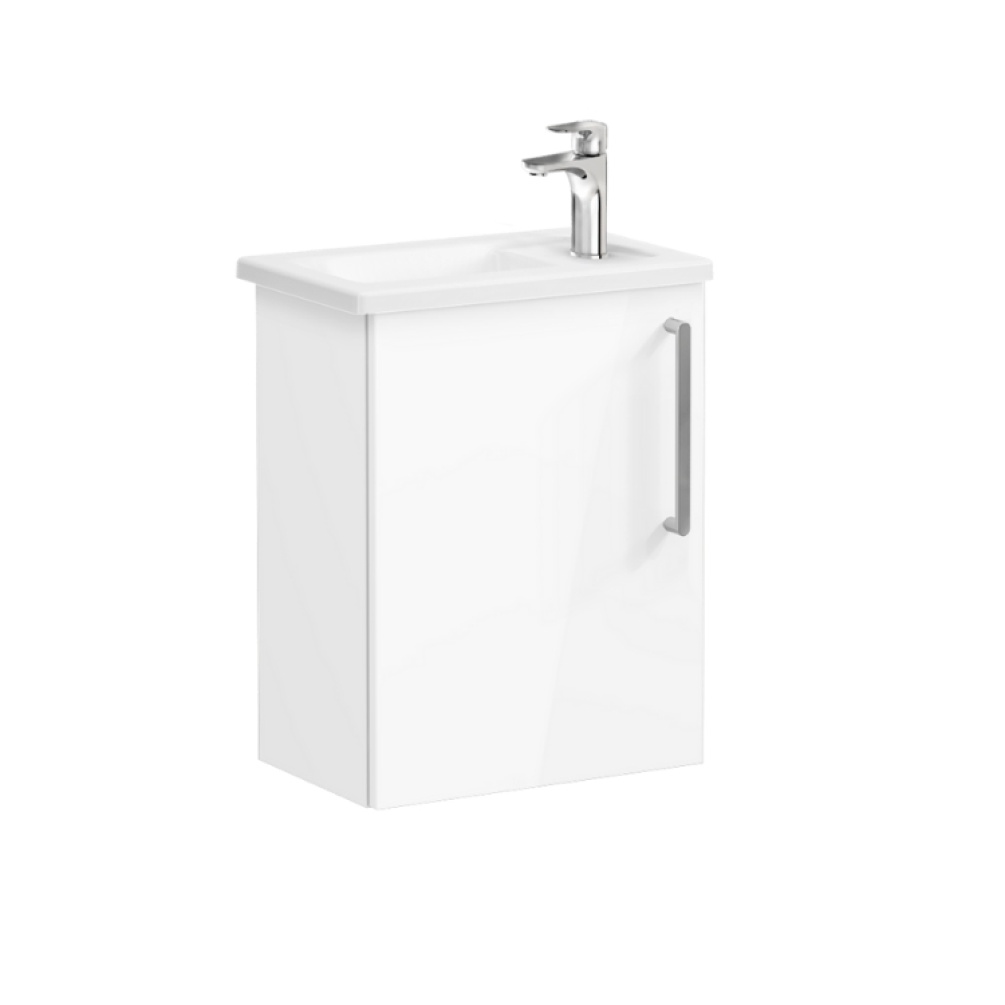 Product Cut out image of VitrA Root Flat White 450mm Washbasin Unit with chrome handle